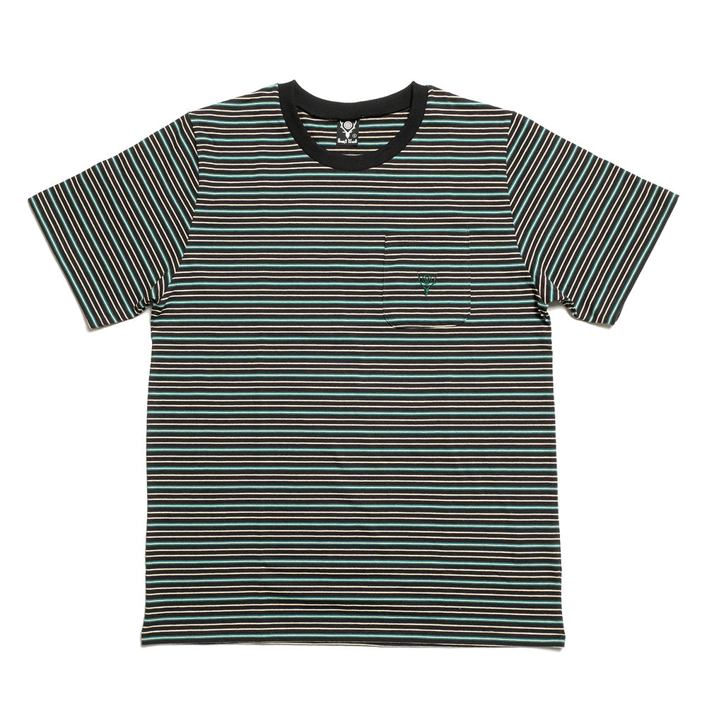 South2 West8 - S/S Round Pocket Tee - Cotton Multi Narrow Stripe