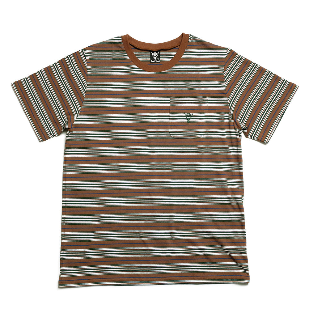 South2 West8 - S/S Round Pocket Tee - Cotton Multi Narrow Stripe