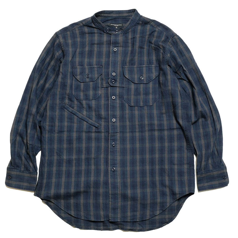 Engineered Garments - Banded Collar Shirt- Cotton Flannel Plaid ...