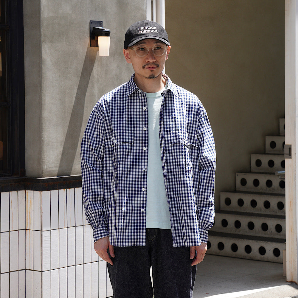 ROLL UP GINGHAM CHECK SHIRT ネイビーサイズL