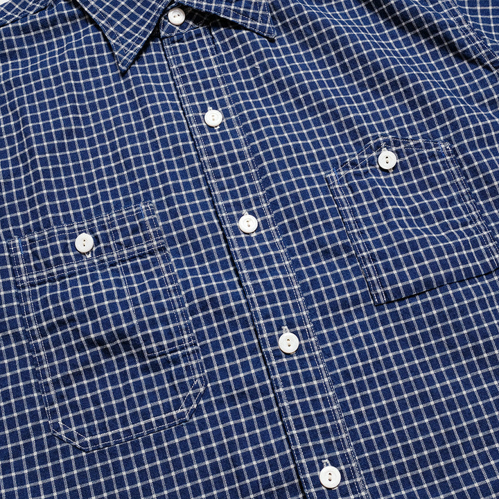 POST O'ALLS - No. 6 Shirt - Cotton/Linen Check 1 Indigo - 1206-CLC1