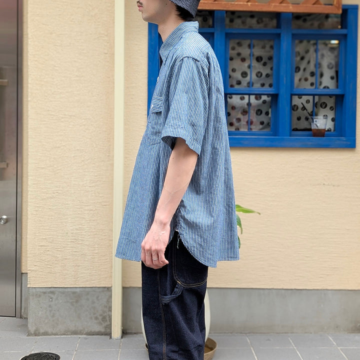 POST O'ALLS - NAVY CUT S/S : stripe chambray indigo - 3213S-SC