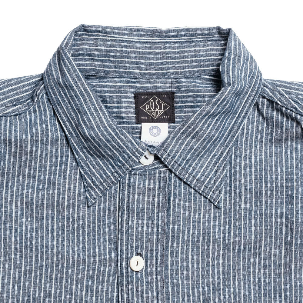 POST O'ALLS - NAVY CUT S/S - stripe chambray indigo - 3213S-SC