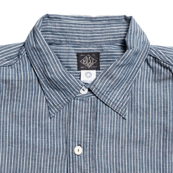 POST O'ALLS - NAVY CUT S/S - stripe chambray indigo - 3213S-SC