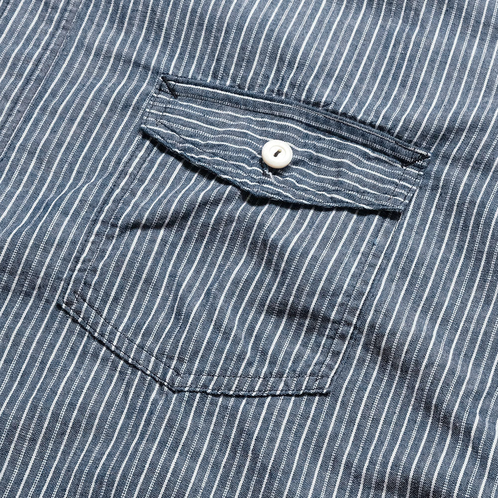POST O'ALLS - NAVY CUT S/S - stripe chambray indigo - 3213S-SC
