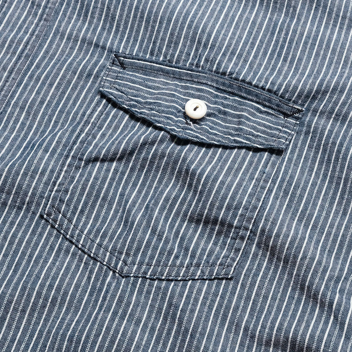 POST O'ALLS - NAVY CUT S/S - stripe chambray indigo - 3213S-SC