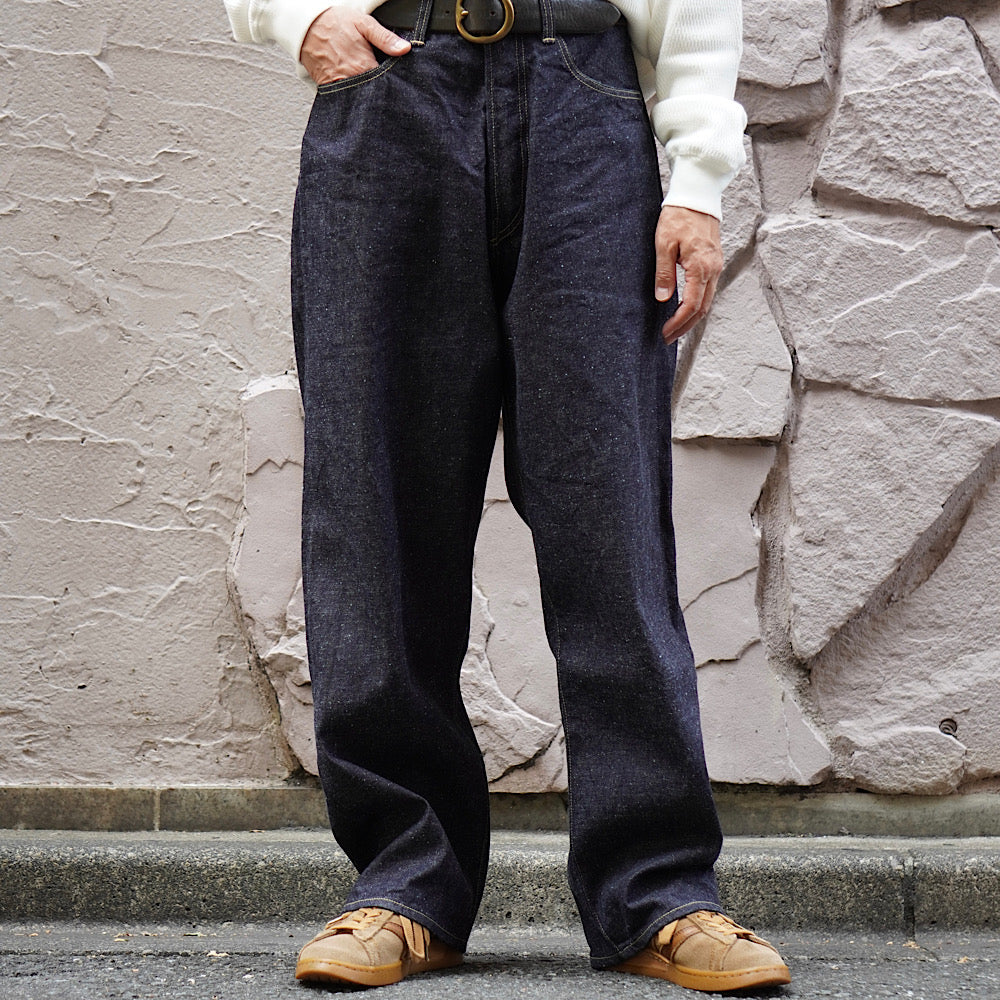 GOLD - RECYCLED WASTE SUVIN COTTON YARN 11.5oz. DENIM 5POCKET WIDE PANTS - GL42472A