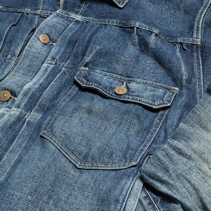 GOLD - RECYCLED WASTE SUVIN COTTON YARN 11.5oz. DENIM BLOUSE - VINTAGE WASHED - GL15861H