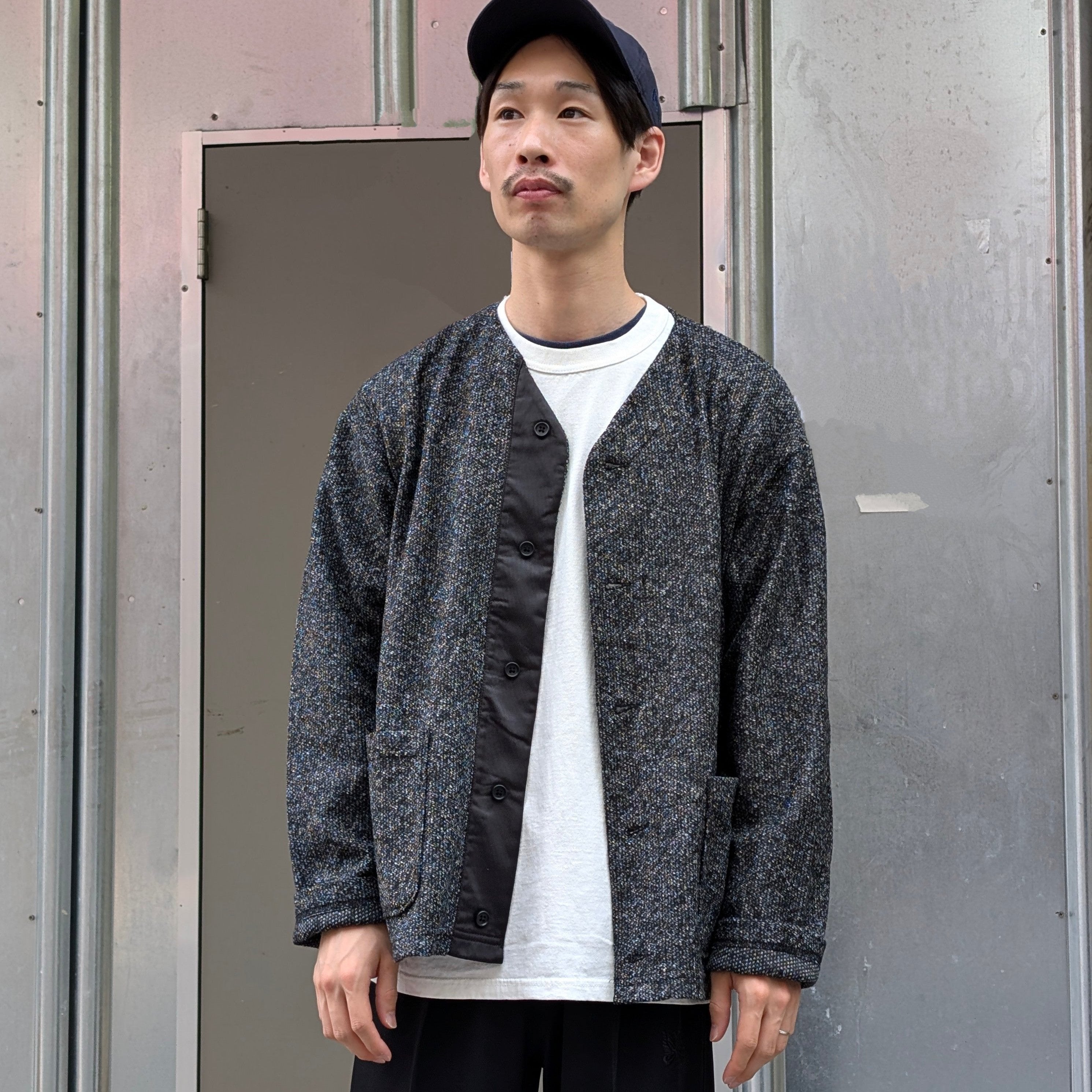 Engineered Garments Charcoal Wool Poly Melange Knit Cardigan PS090