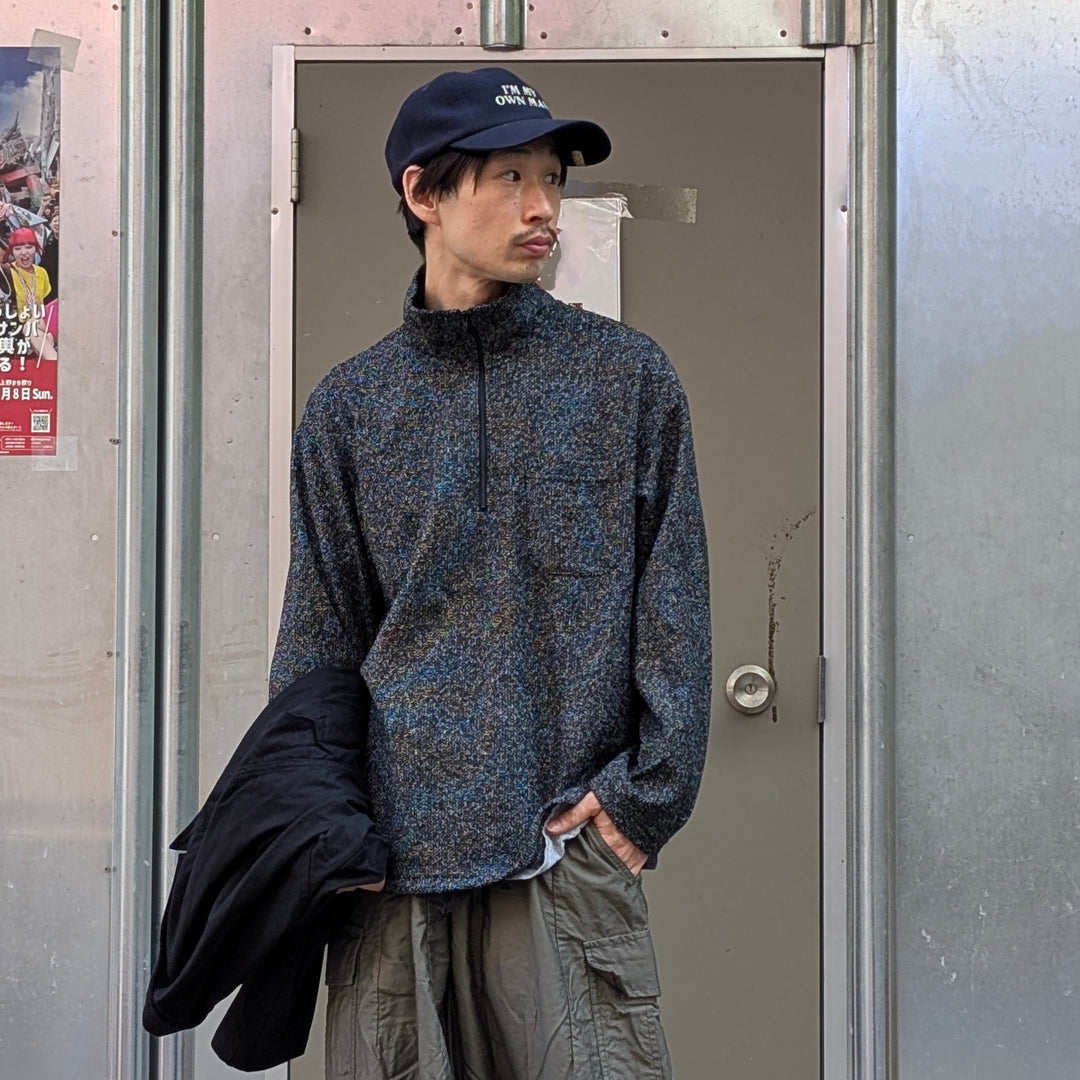 Engineered Garments - Zip Mock Neck - Charcoal Wool Poly Melange Knit - PS097