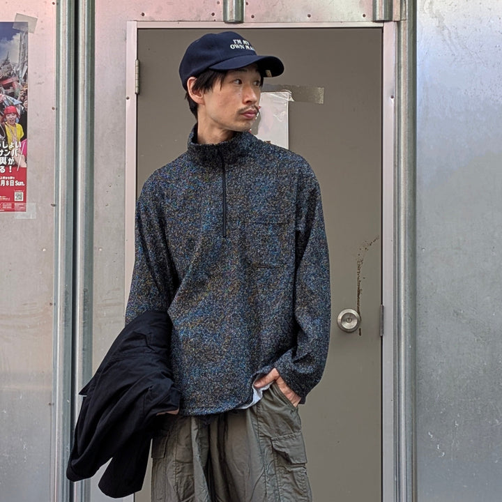 Engineered Garments - Zip Mock Neck - Charcoal Wool Poly Melange Knit - PS097