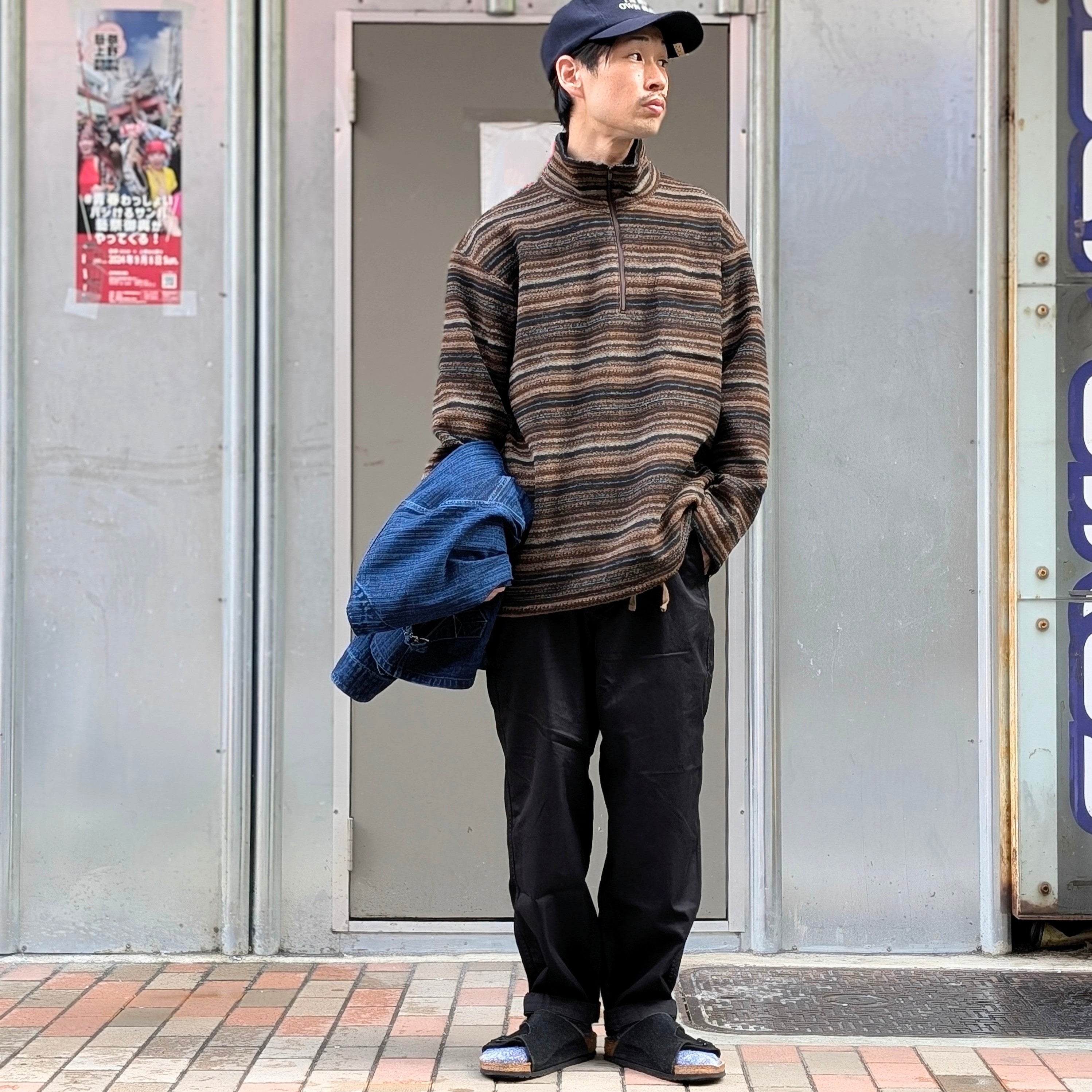 Engineered Garments Zip Mock Neck Fair Isle Stripe Sweater Knit
