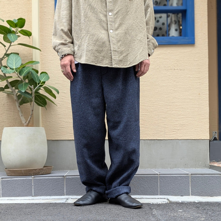 FRANK LEDER - Navy Wool 2Tuck Drawstring Trouser - FL-0523023