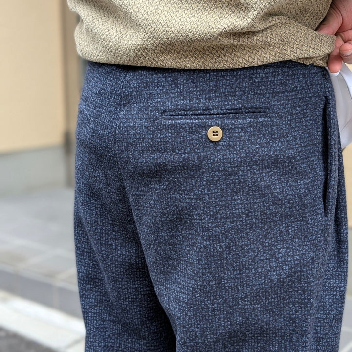 FRANK LEDER - Navy Wool 2Tuck Drawstring Trouser - FL-0523023