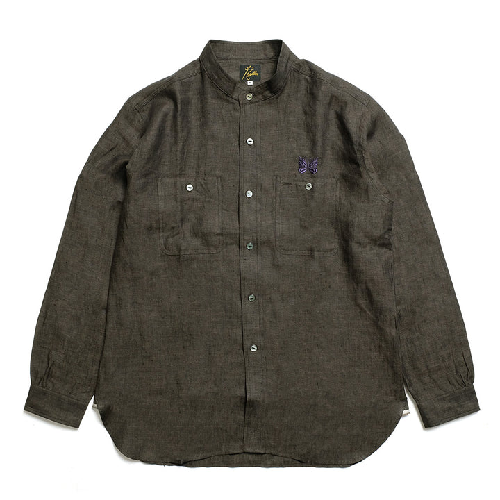 Needles - Band Collar Work Shirt - Linen Chambray - QV292