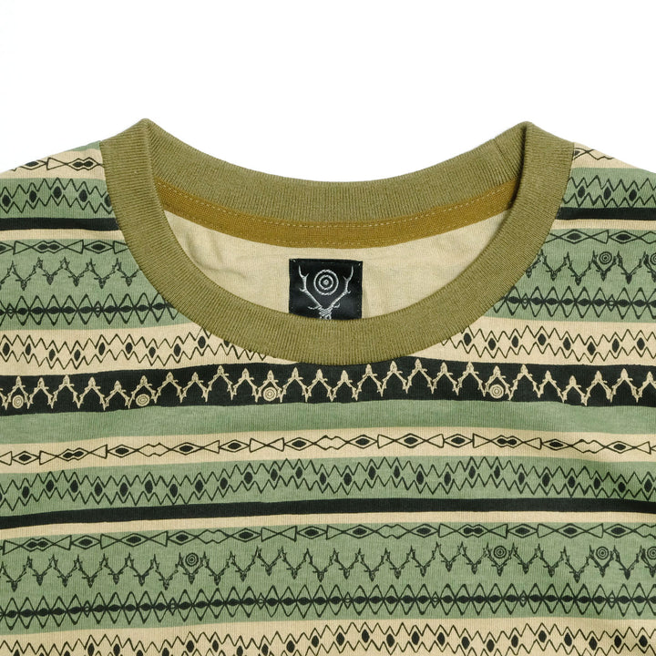 South2 West8 - S/S Crew Neck T-shirt - Stripe Jersey / Stripe Printed - SX738