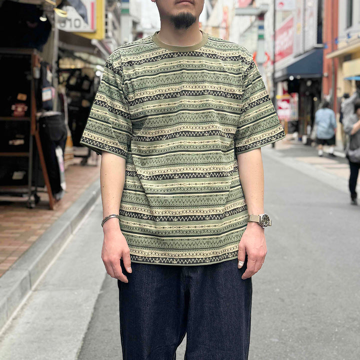 South2 West8 - S/S Crew Neck T-shirt - Stripe Jersey / Stripe Printed - SX738