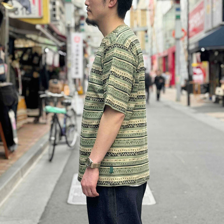 South2 West8 - S/S Crew Neck T-shirt - Stripe Jersey / Stripe Printed - SX738