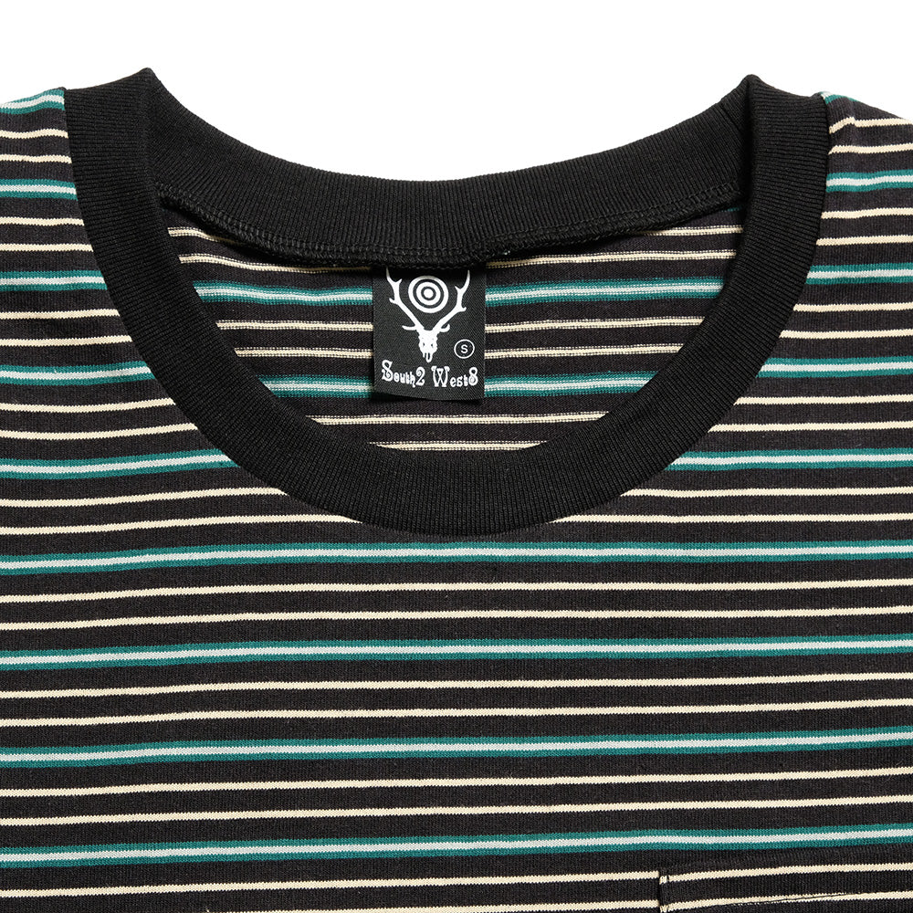 South2 West8 - S/S Round Pocket Tee - Cotton Multi Narrow Stripe Jersey - SX741