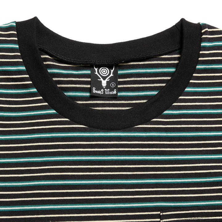 South2 West8 - S/S Round Pocket Tee - Cotton Multi Narrow Stripe Jersey - SX741