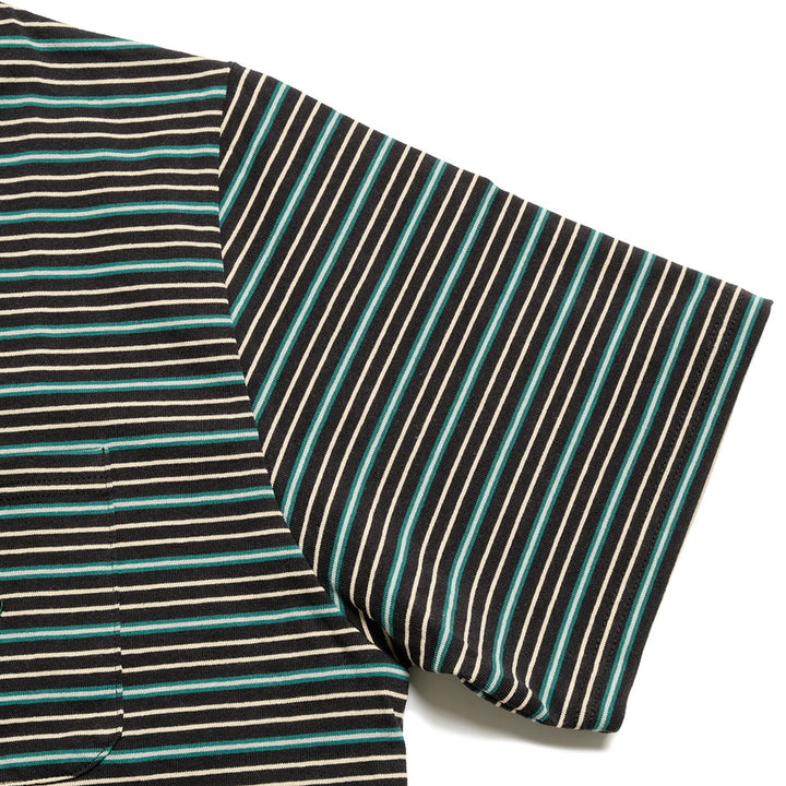 South2 West8 - S/S Round Pocket Tee - Cotton Multi Narrow Stripe Jersey - SX741