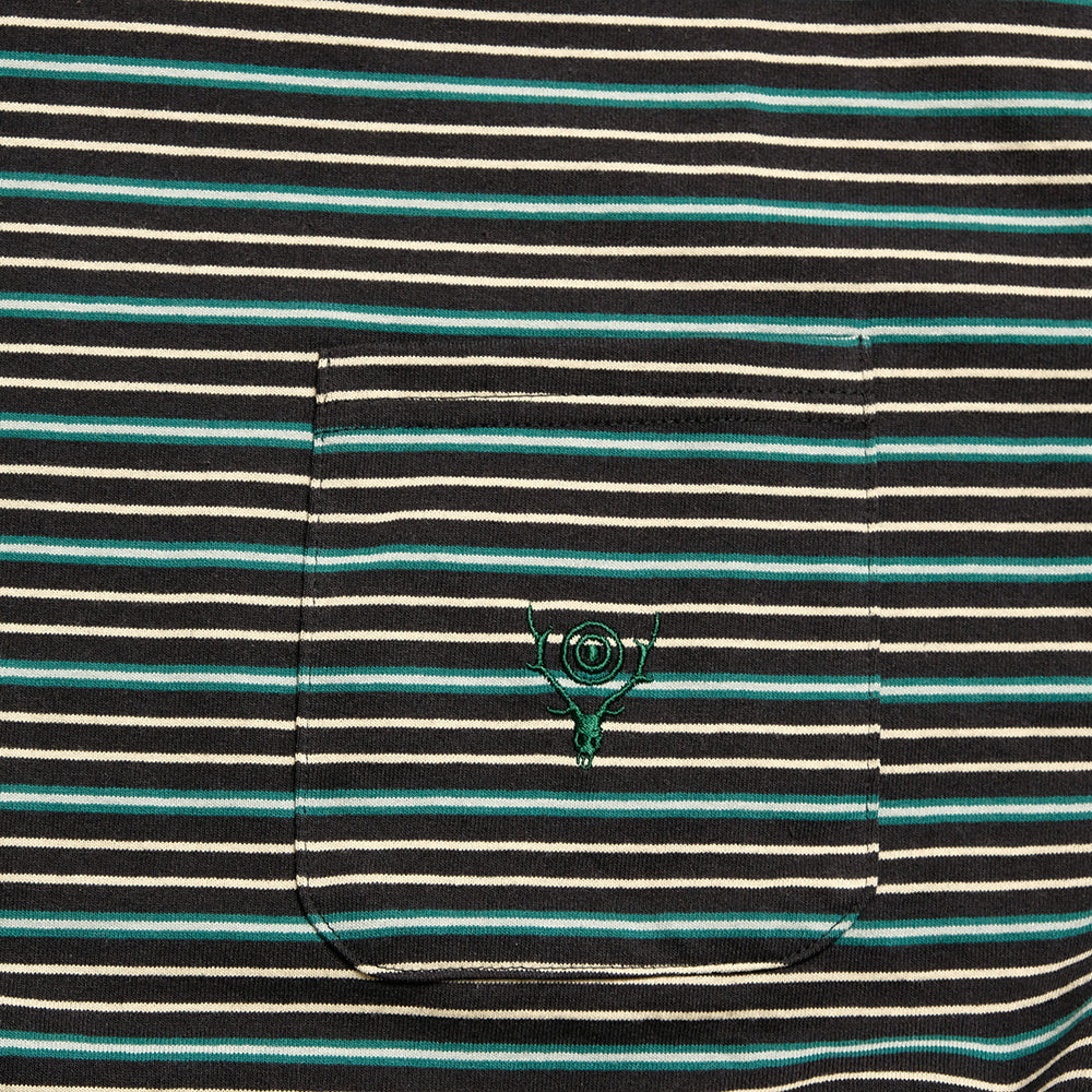 South2 West8 - S/S Round Pocket Tee - Cotton Multi Narrow Stripe Jersey - SX741