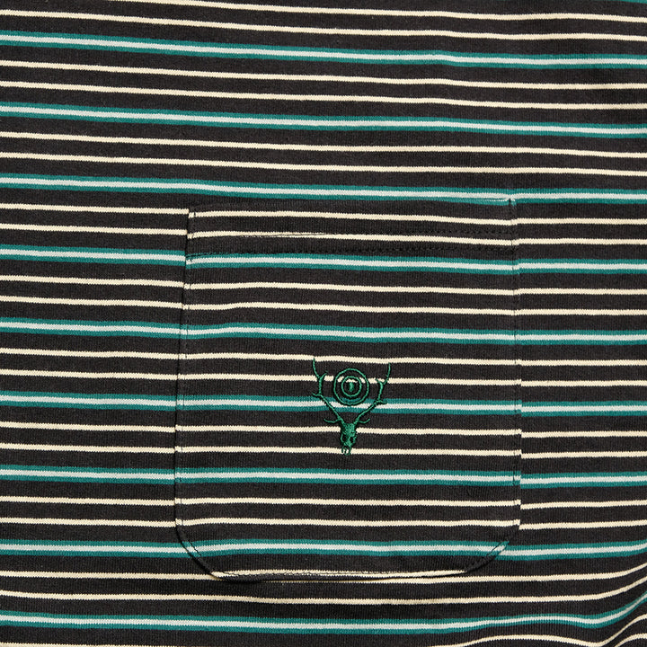 South2 West8 - S/S Round Pocket Tee - Cotton Multi Narrow Stripe Jersey - SX741