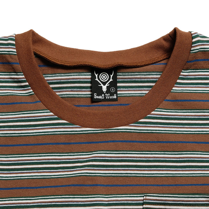 South2 West8 - S/S Round Pocket T-shirt - Cotton Multi Narrow Stripe Jersey - SX742