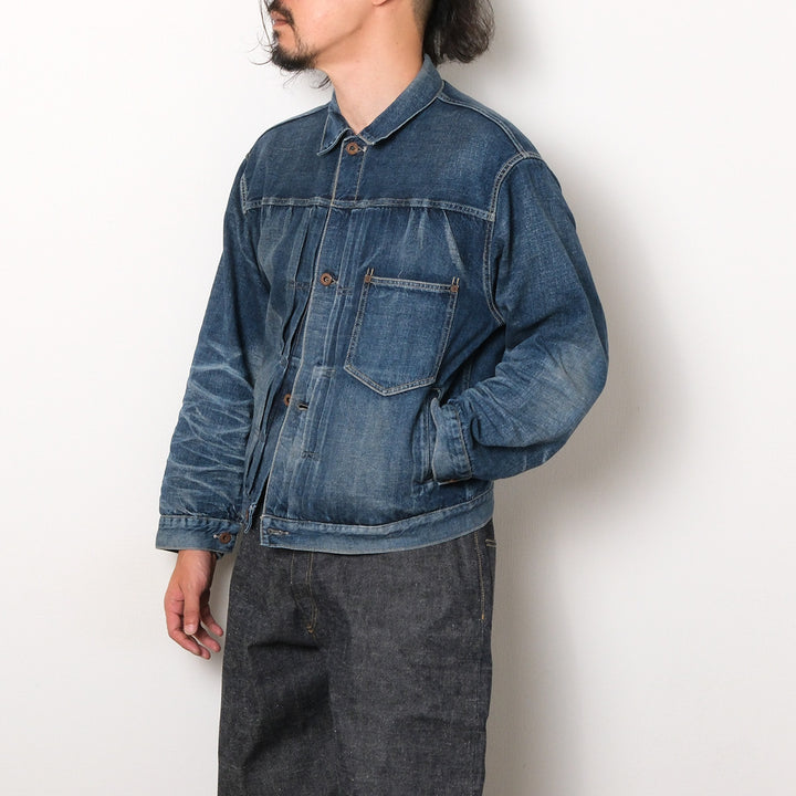 GOLD - RECYCLED WASTE SUVIN COTTON YARN 11.5oz. DENIM BLOUSE WWⅡ MODEL - VINTAGE WASHED - GL16002H