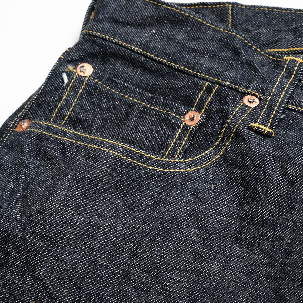 GOLD - RECYCLED WASTE SUVIN COTTON YARN 14oz. DENIM 5POCKET WIDE PANTS - GL42579A