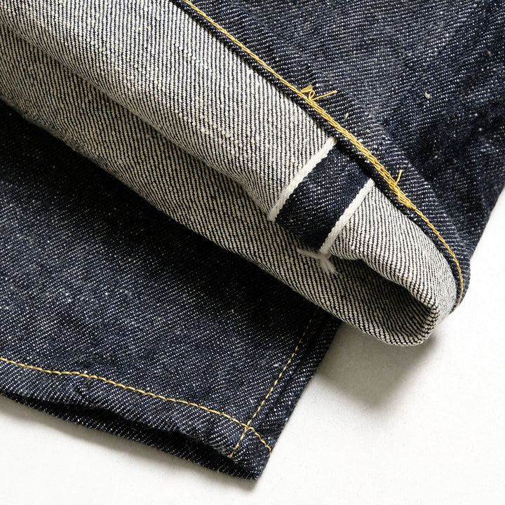 GOLD - RECYCLED WASTE SUVIN COTTON YARN 14oz. DENIM 5POCKET WIDE PANTS - GL42579A