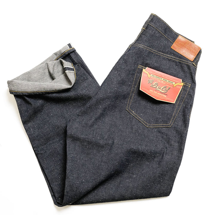 GOLD - RECYCLED WASTE SUVIN COTTON YARN 11.5oz. DENIM 5POCKET WIDE PANTS WWⅡ MODEL - GL42620N