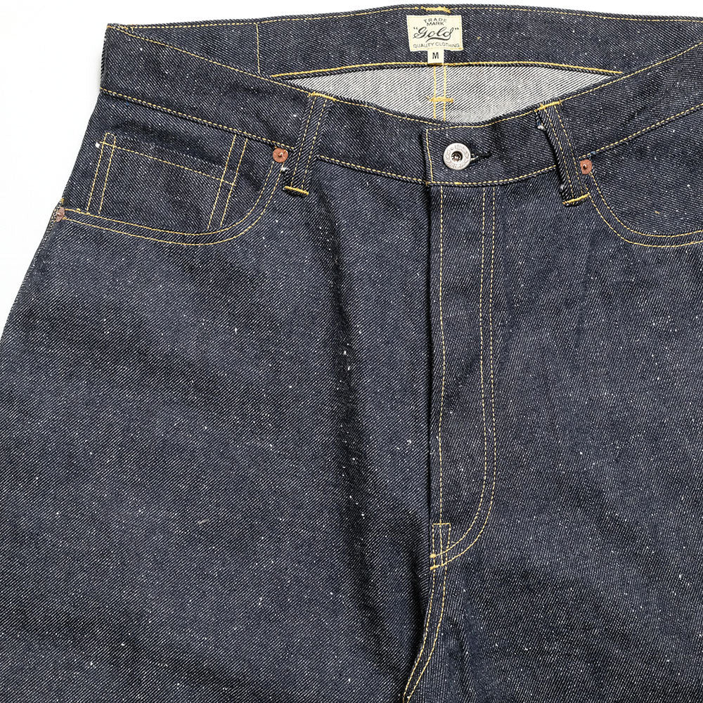 GOLD - RECYCLED WASTE SUVIN COTTON YARN 11.5oz. DENIM 5POCKET WIDE PANTS WWⅡ MODEL - GL42620N