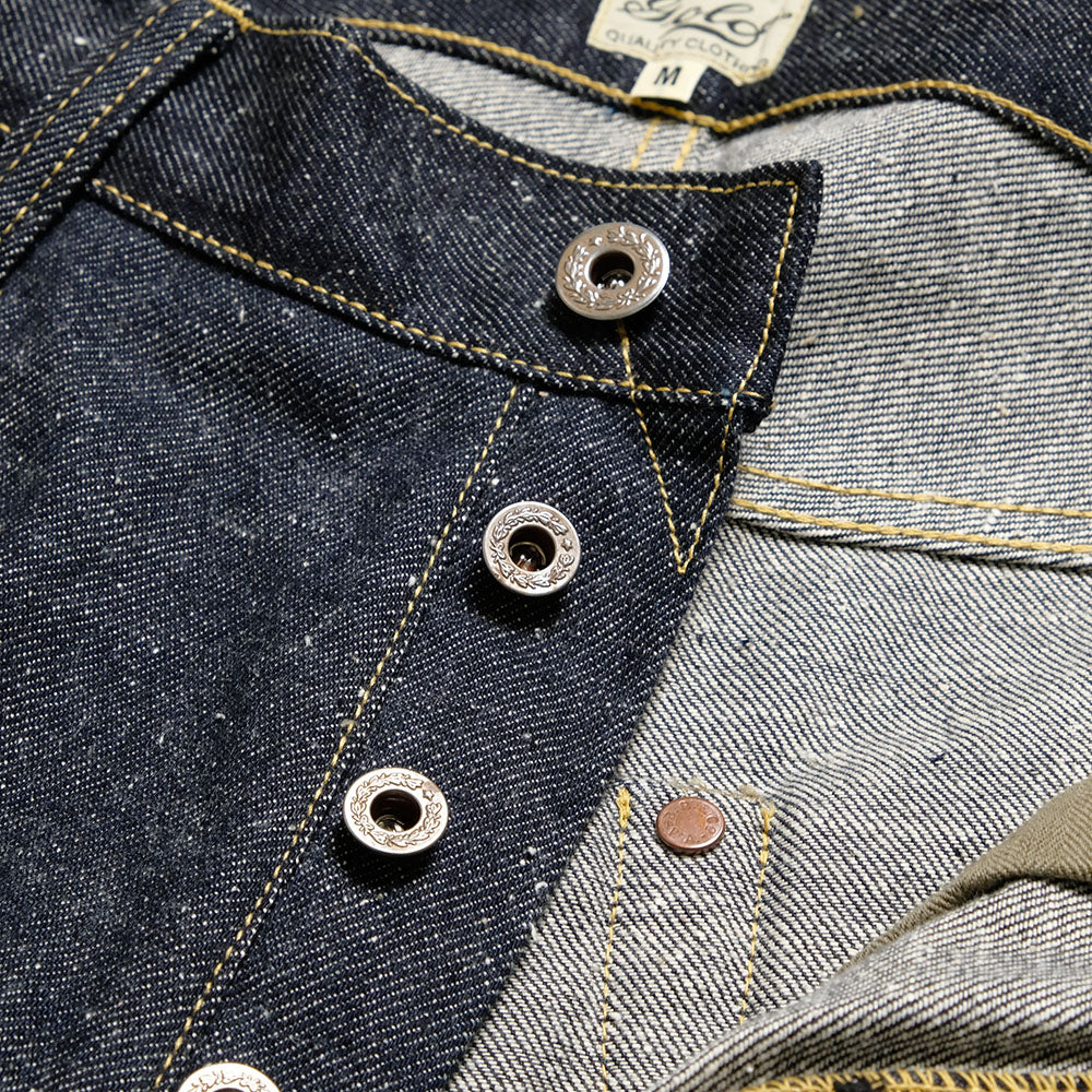 GOLD - RECYCLED WASTE SUVIN COTTON YARN 11.5oz. DENIM 5POCKET WIDE PANTS WWⅡ MODEL - GL42620N