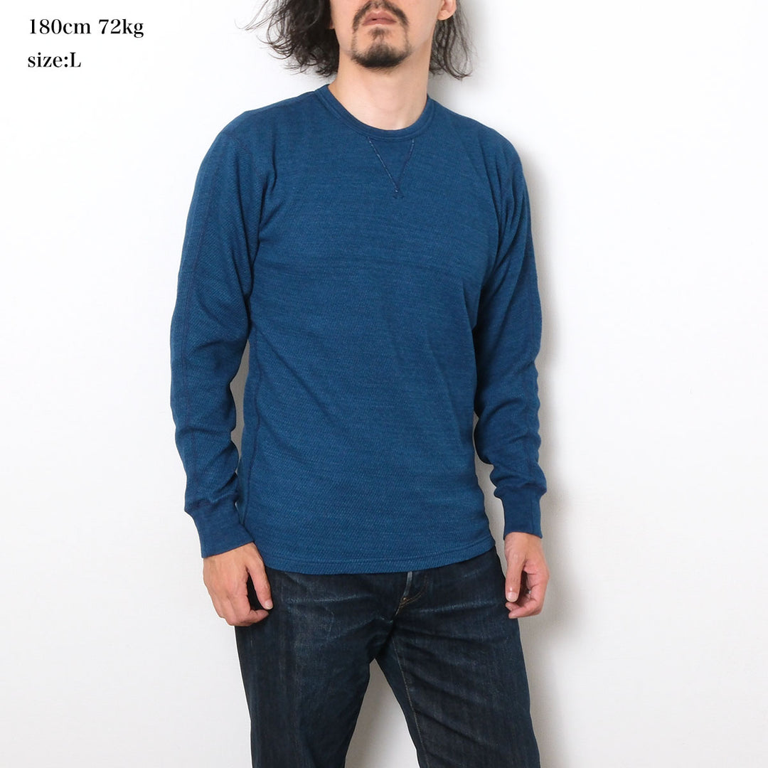 BURGUS PLUS - L/S Indigo Waffle T-Shirt - Used Wash - HBP-039