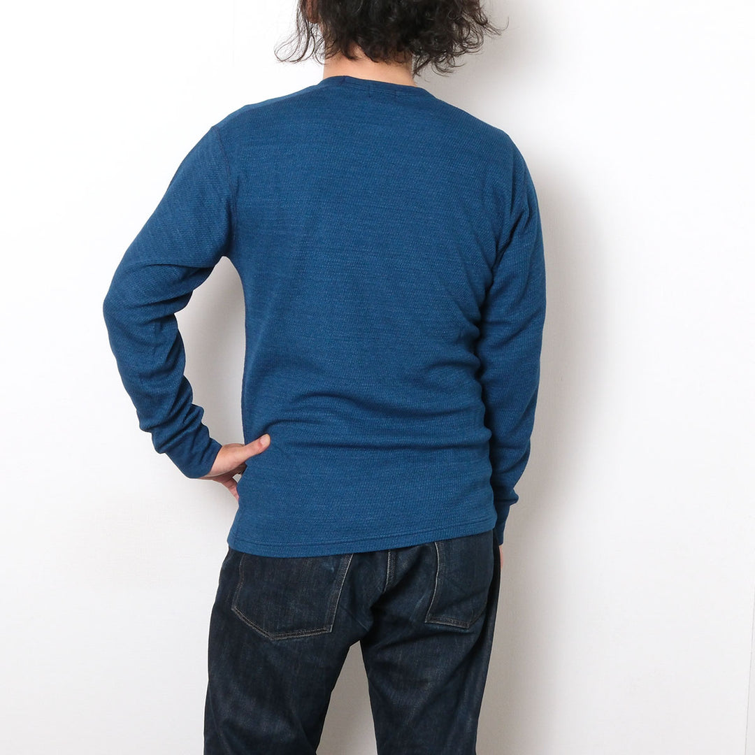 BURGUS PLUS - L/S Indigo Waffle T-Shirt - Used Wash - HBP-039