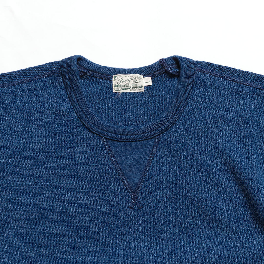 BURGUS PLUS - L/S Indigo Waffle T-Shirt - Used Wash - HBP-039