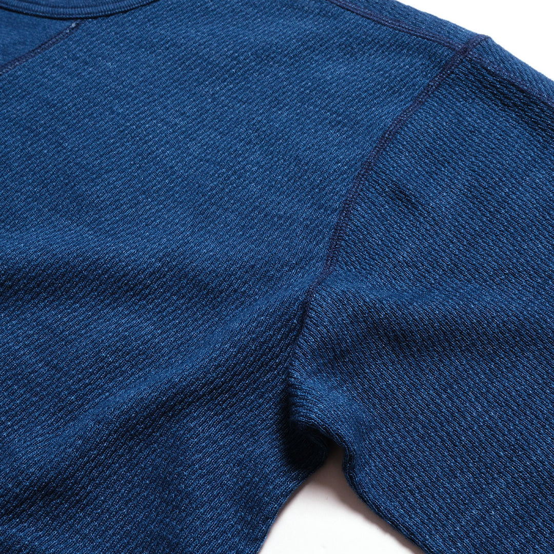 BURGUS PLUS - L/S Indigo Waffle T-Shirt - Used Wash - HBP-039