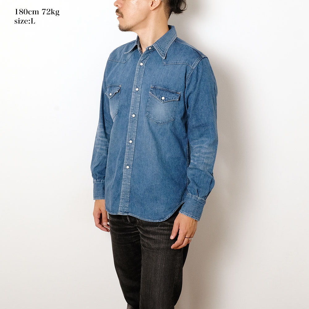 BURGUS PLUS - 8oz Denim Western Shirt - Mid Used - HBP-301WS-MU