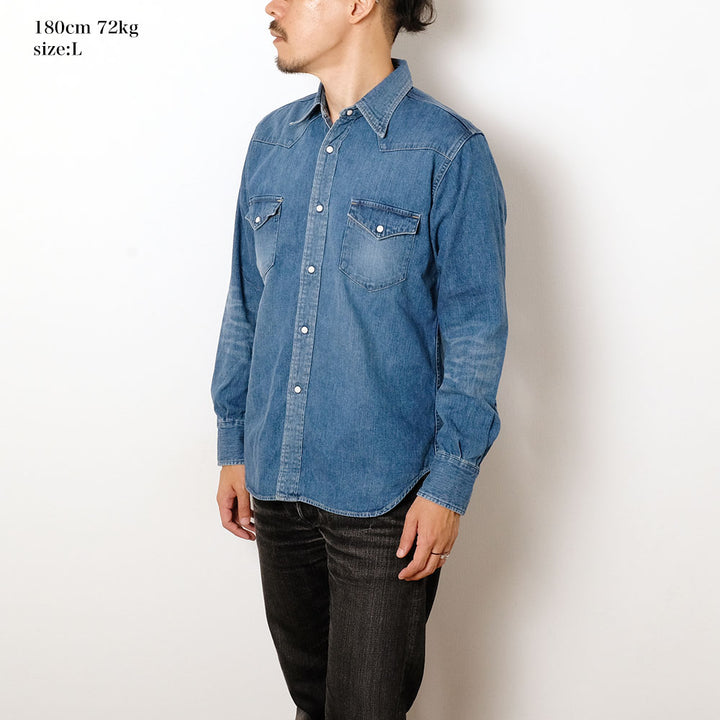 BURGUS PLUS - 8oz Denim Western Shirt - Mid Used - HBP-301WS-MU