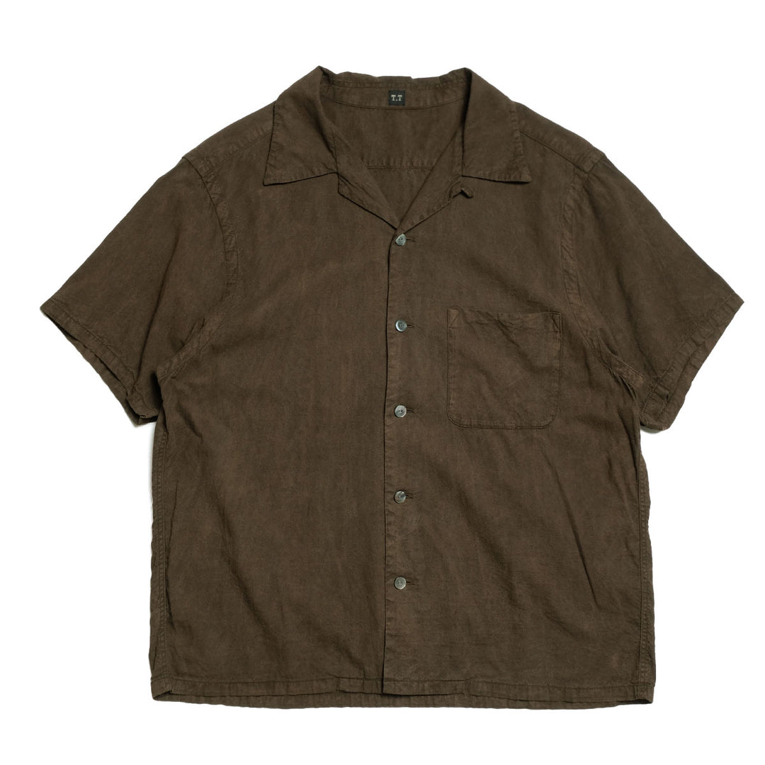 T.T - LOT.113 - OPEN COLLAR SHIRT - MUD DYED BROWN - TTSS26113