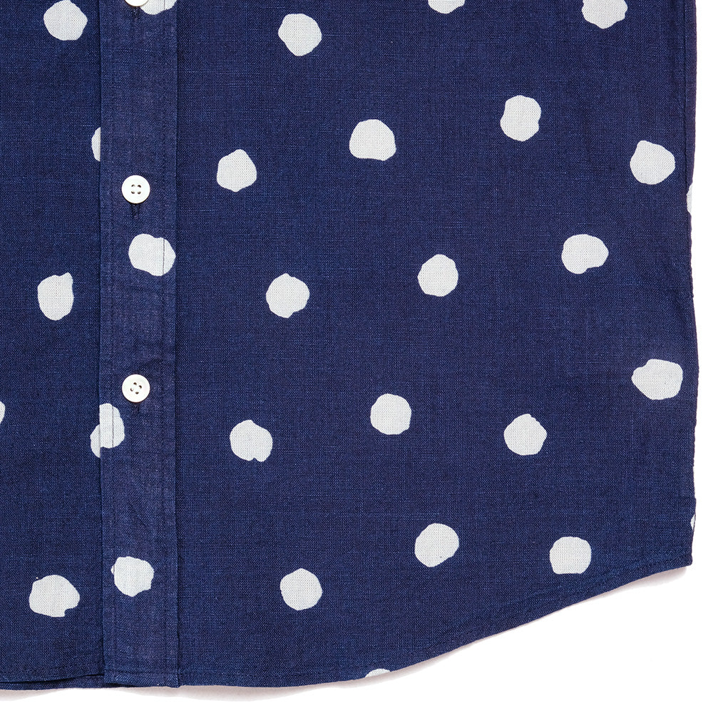 BLUE BLUE JAPAN - Indigo Gauze Button Down Shirt with the discharge print of Hand Drawing Dot.