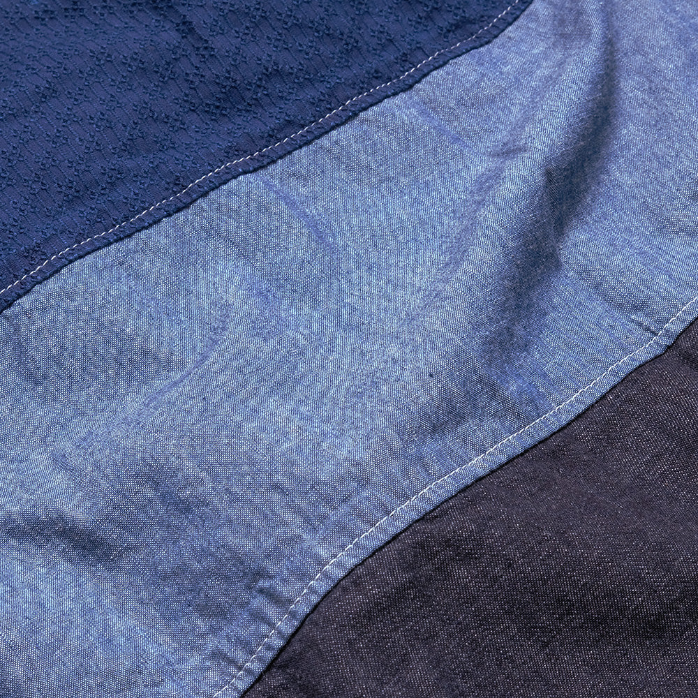 BLUE BLUE - デニムシャンブレー パッチワークボーダーシャツ