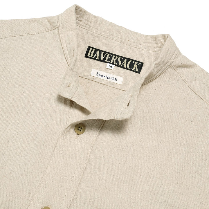 HAVERSACK - Linen Cotton Denim Band Collar Shirt - 822325